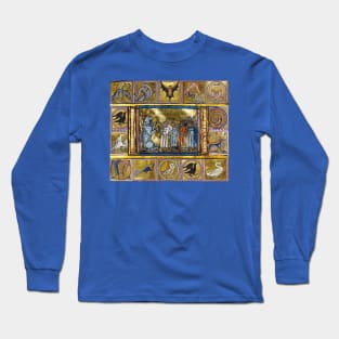 MEDIEVAL BESTIARY,LION KING WITH ANIMALS IN GOLD RED BLUE COLORS Long Sleeve T-Shirt